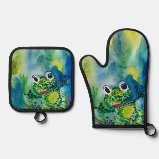 Baby kikker ovenwant & pannenlap set (Voorkant)
