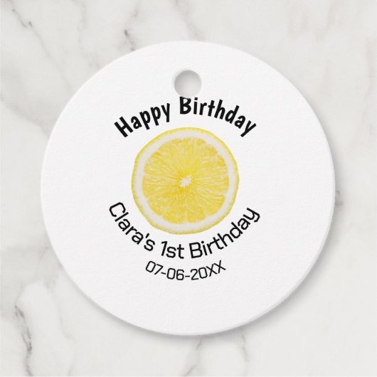 Baby kinder 1e Verjaardag Citroenschijfje Naam toe Bedankjes Labels (Voorkant)