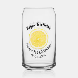 Baby kinder 1e Verjaardag Citroenschijfje Naam toe Blikvorm Glas