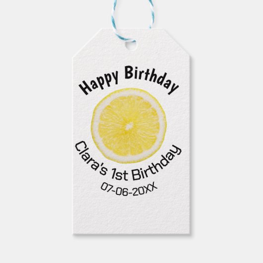 Baby kinder 1e Verjaardag Citroenschijfje Naam toe Cadeaulabel (Voorkant)
