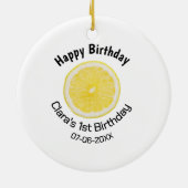 Baby kinder 1e Verjaardag Citroenschijfje Naam toe Keramisch Ornament (Achterkant)