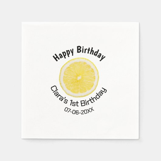 Baby kinder 1e Verjaardag Citroenschijfje Naam toe Servet (Voorkant)