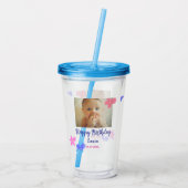 Baby kinder 1e verjaardag Naam toevoegen Datum toe Acryl Drinkbeker (Achterkant)