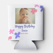 Baby kinder 1e verjaardag Naam toevoegen Datum toe Blikjeskoeler (Achterkant)