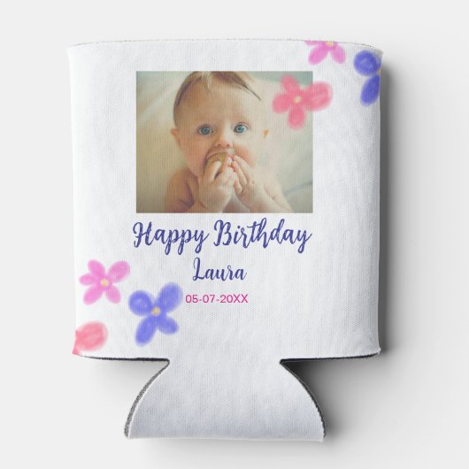 Baby kinder 1e verjaardag Naam toevoegen Datum toe Blikjeskoeler (Achterkant)