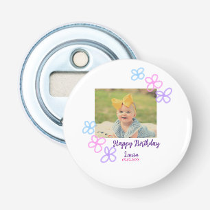 Baby kinder 1e verjaardag Naam toevoegen Datum toe Button Flesopener