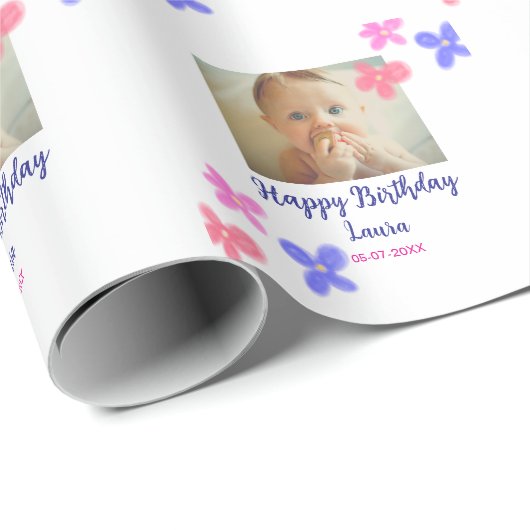 Baby kinder 1e verjaardag Naam toevoegen Datum toe Cadeaupapier (Rol Hoek)