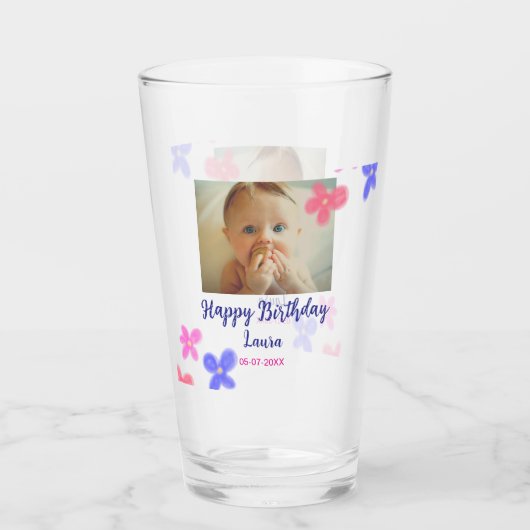 Baby kinder 1e verjaardag Naam toevoegen Datum toe Glas (Voorkant)
