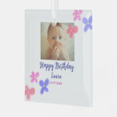 Baby kinder 1e verjaardag Naam toevoegen Datum toe Glas Ornament (Voorkant links)