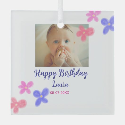 Baby kinder 1e verjaardag Naam toevoegen Datum toe Glas Ornament (Voorkant)