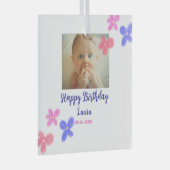 Baby kinder 1e verjaardag Naam toevoegen Datum toe Glas Ornament (Voorkant Rechts)