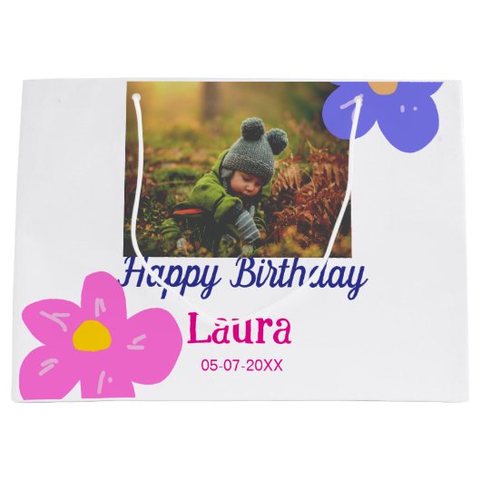 Baby kinder 1e verjaardag Naam toevoegen Datum toe Groot Cadeauzakje (Voorkant)