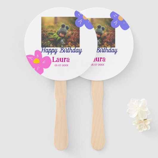 Baby kinder 1e verjaardag Naam toevoegen Datum toe Handwaaier (Voorkant en achterkant)