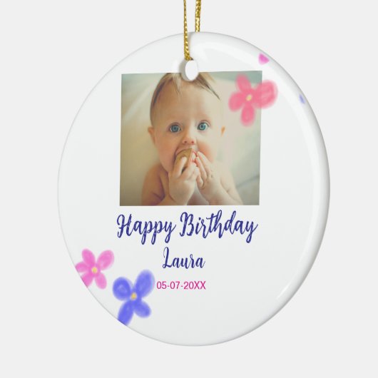 Baby kinder 1e verjaardag Naam toevoegen Datum toe Keramisch Ornament (Links)