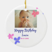 Baby kinder 1e verjaardag Naam toevoegen Datum toe Keramisch Ornament (Achterkant)