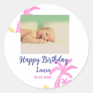 Baby kinder 1e verjaardag Naam toevoegen Datum toe Ronde Sticker