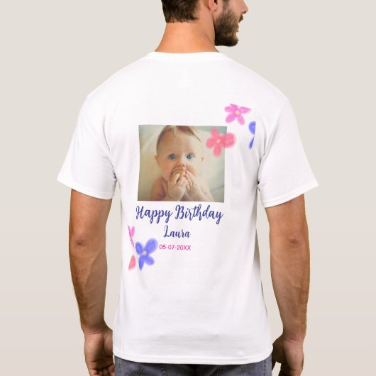 Baby kinder 1e verjaardag Naam toevoegen Datum toe T-shirt (Achterkant)