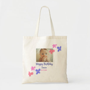 Baby kinder 1e verjaardag Naam toevoegen Datum toe Tote Bag
