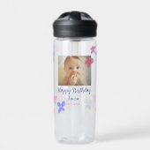 Baby kinder 1e verjaardag Naam toevoegen Datum toe Waterfles (Voorkant)