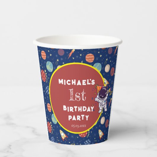 Baby Kinder Astronaut Space Elk Leeftijd Verjaarda Papieren Bekers (Voorkant)
