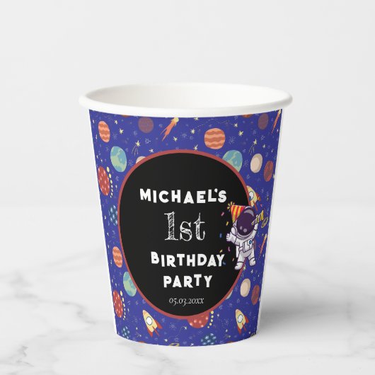 Baby Kinder Astronaut Space Elk Leeftijd Verjaarda Papieren Bekers (Voorkant)