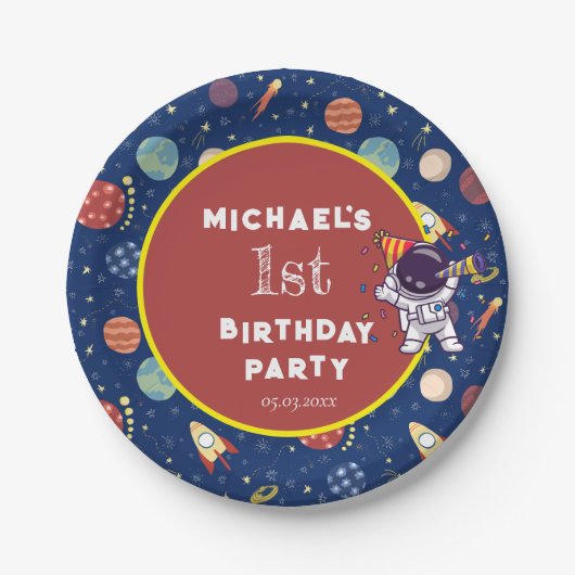 Baby Kinder Astronaut Space Elk Leeftijd Verjaarda Papieren Bordje (Voorkant)