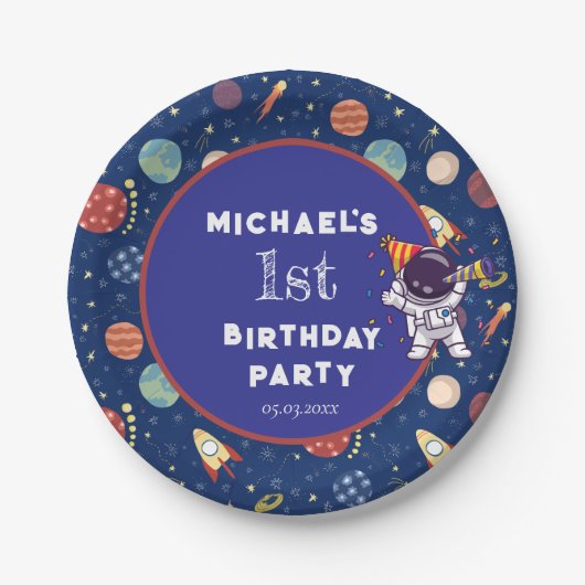 Baby Kinder Astronaut Space Elk Leeftijd Verjaarda Papieren Bordje (Voorkant)