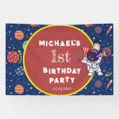 Baby Kinder Astronaut Space Elk Leeftijd Verjaarda Spandoek (Horizontaal)