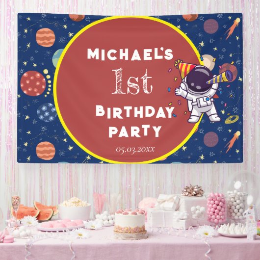 Baby Kinder Astronaut Space Elk Leeftijd Verjaarda Spandoek (Feest)