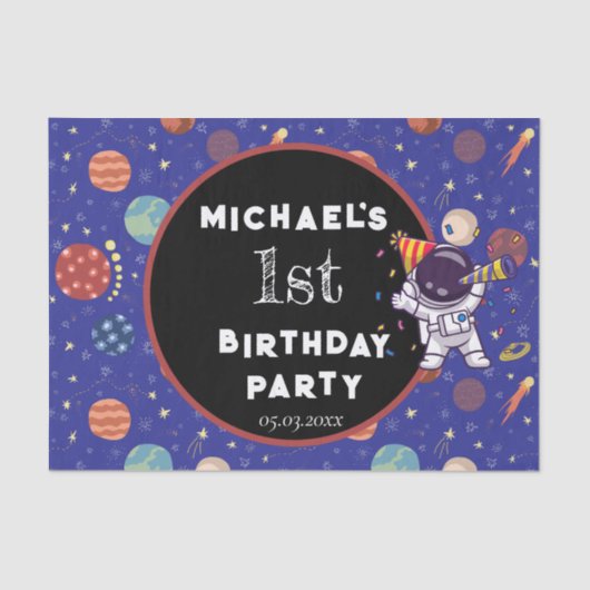 Baby Kinder Astronaut Space Elk Leeftijd Verjaarda Tissuepapier (Voorkant)