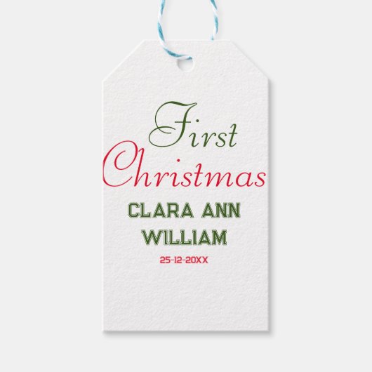 BABY KINDER EERSTE KERSTVAKANTIE VOEG NAAM TEKST T CADEAULABEL (Voorkant)