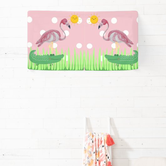 Baby Kinder Flamingo Alligator Party Banner (Insitu)