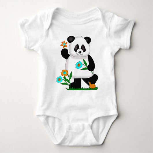 Baby Kinder panda met bloemen 2 Romper (Voorkant)