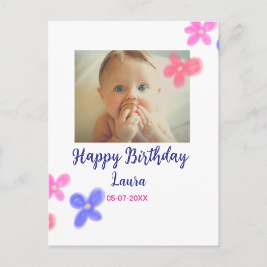 Baby kinderen 1e verjaardag naam datum toevoegen f briefkaart (Voorkant)