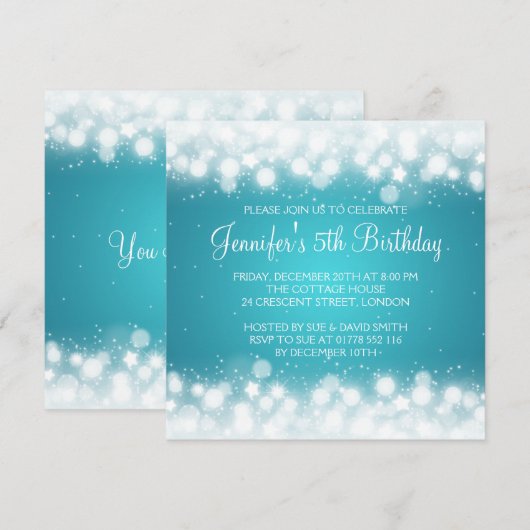 Baby/ Kinderen Birthday Magic Sparkle Turquoise Kaart (Voorkant / Achterkant)