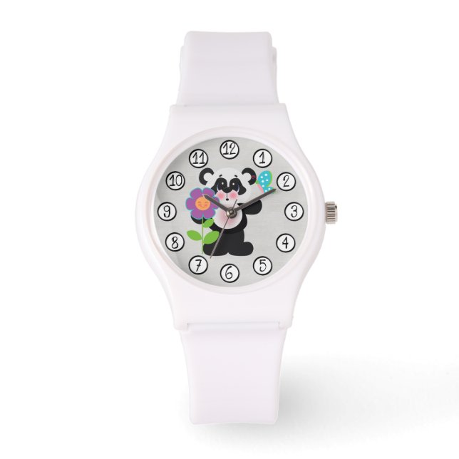 Baby Kinderen Leuk Panda Beer met Bloem Horloge (Voorkant)
