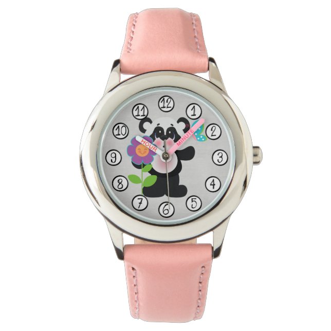 Baby Kinderen Leuk Panda Beer met Bloem Horloge (Voorkant)