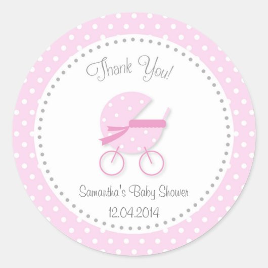Baby Kinderwagen Baby shower Sticker Roze (Voorkant)