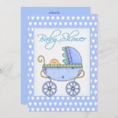 Baby Kinderwagen Jongen Douche Uitnodiging (Voorkant / Achterkant)