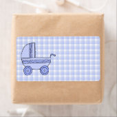 Baby kinderwagen. Lichtblauw op Check Pattern. Etiket (Insitu)