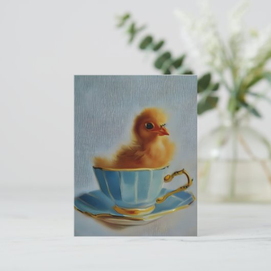 Baby Kip in een theekopje Briefkaart (Staand voorkant)