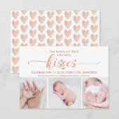 Baby Kisses Valentijn 3 Fotogeboorte Baby Aankondiging (Voorkant / Achterkant)