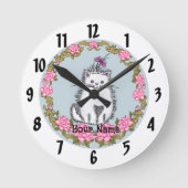 Baby Kitten Cat Clock Ronde Klok (Voorkant)