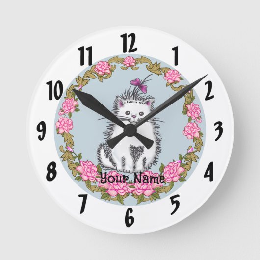 Baby Kitten Cat Clock Ronde Klok (Voorkant)