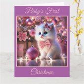 Baby Kitten's eerste kerstdag (roze) Kaart (Gele Bloem)