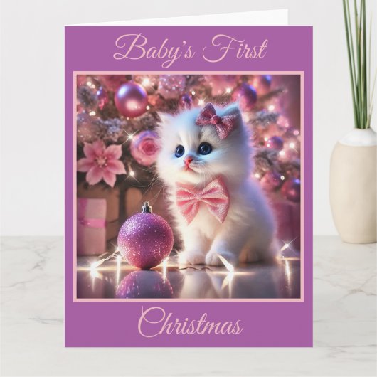 Baby Kitten's eerste kerstdag (roze) Kaart (Voorkant)
