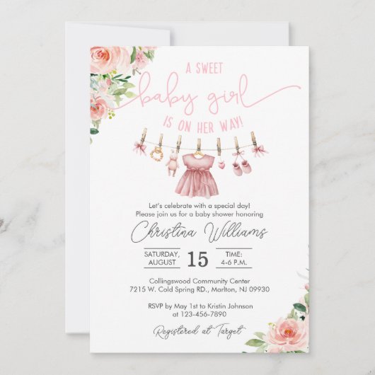 Baby Kleding Baby shower Uitnodiging voor een Meis (Voorkant)