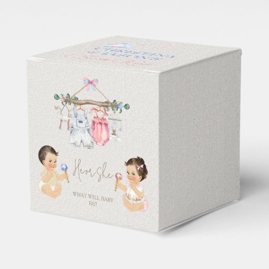 Baby kleding Geslacht onthullen ivoor roze blauw Bedankdoosjes (Voorkant Zijde)