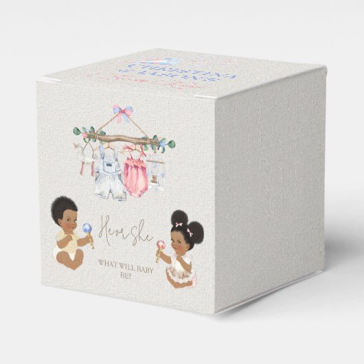 Baby kleding Geslacht onthullen ivoor roze blauw Bedankdoosjes (Voorkant Zijde)