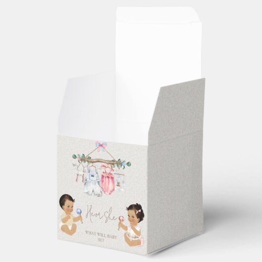 Baby kleding Geslacht onthullen ivoor roze blauw Bedankdoosjes (Geopend)